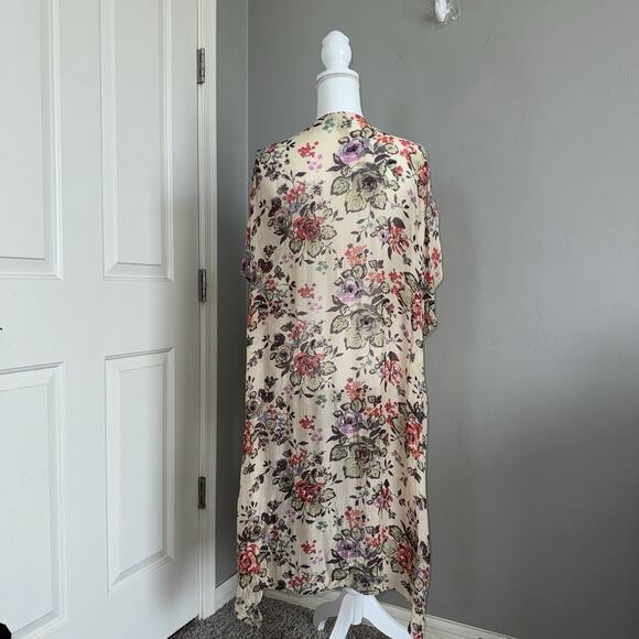 Aratta Silent Journey Hand-Beaded Floral Kimono Duster Topper Open Boho FLAWED - Picture 2 of 14